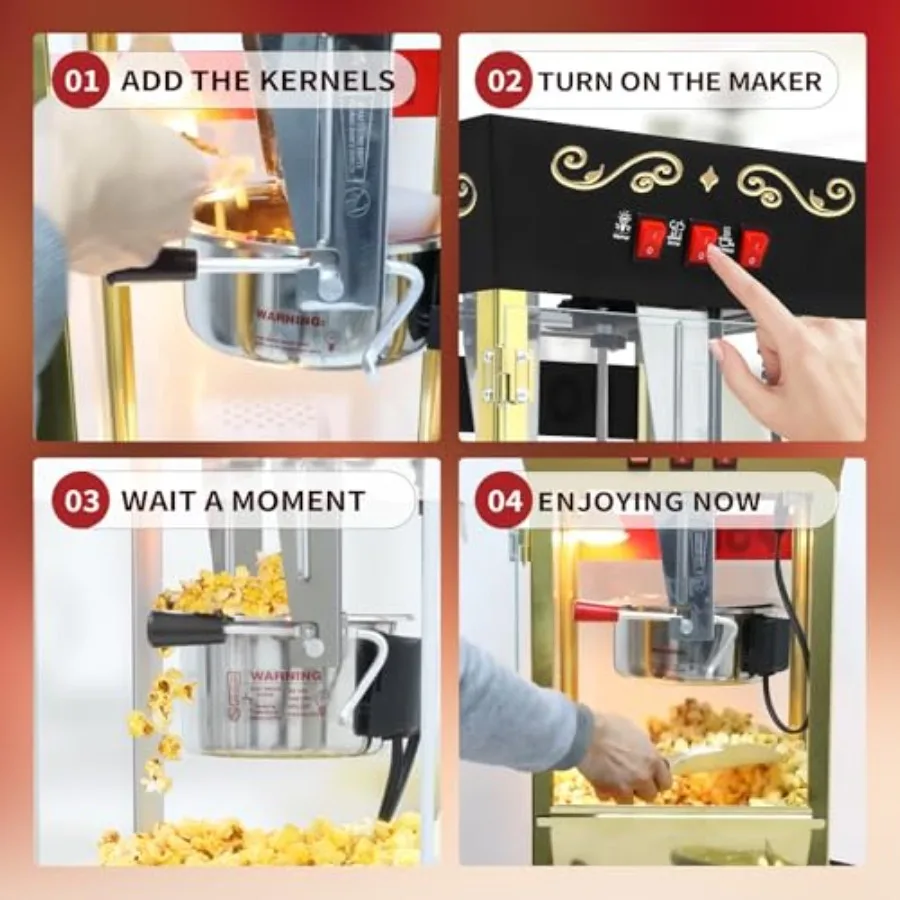 Popcorn Machine with Cart, Popcorn Maker with 12 Oz Kettle, Vintage Movie Theater Style Professional Cart with 4 Cups and 1 Sco image 14