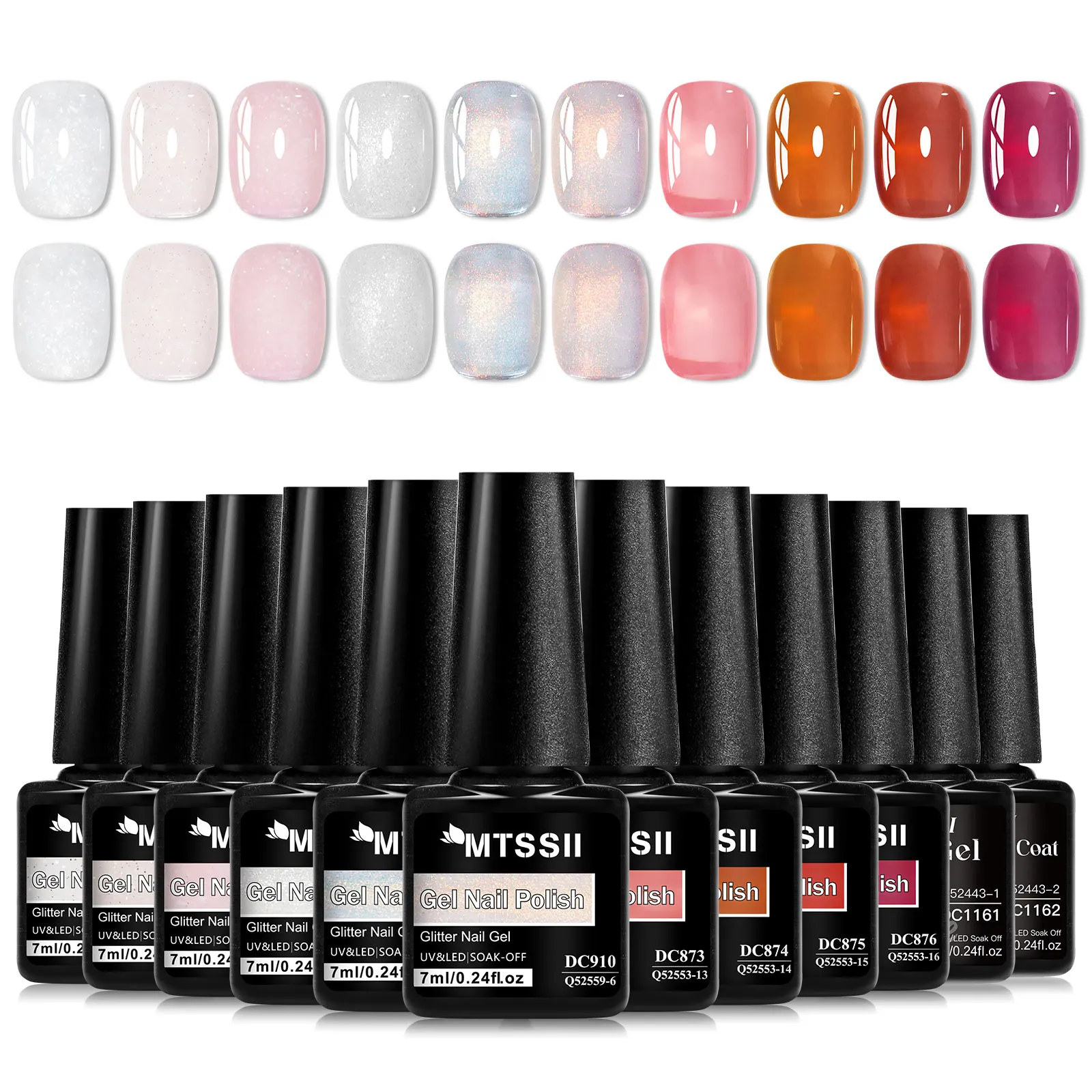 12개 젤리 눈꽃 네일 젤 폴리시 세트 초보자용 홈 매니큐어 스타터 키트 베이스 탑 코트 UV LED 소프트 오프 네일 아트 디자인