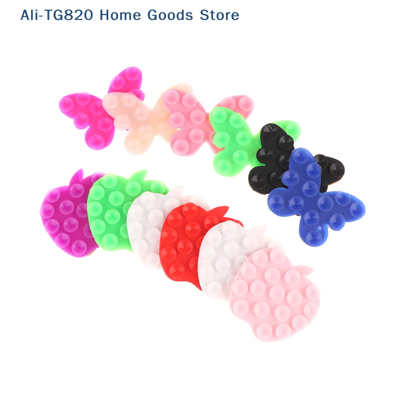 [TG820]1Pc Butterfly Shaped Silicone Pad For Mobile Phone Fixture Suction Cup Backed Adhesive Silicone Fixed Sucker Pad