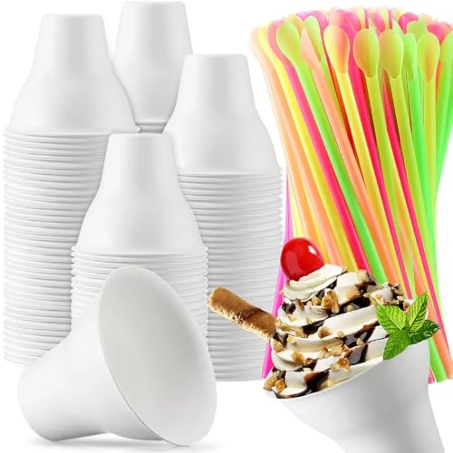 Set Snow Cone Cups and Straws Set 12 oz Colorful Shaved Ice Snow Straws Ice Cream Bowls Thicken Paper Cups for Wedding Birthday