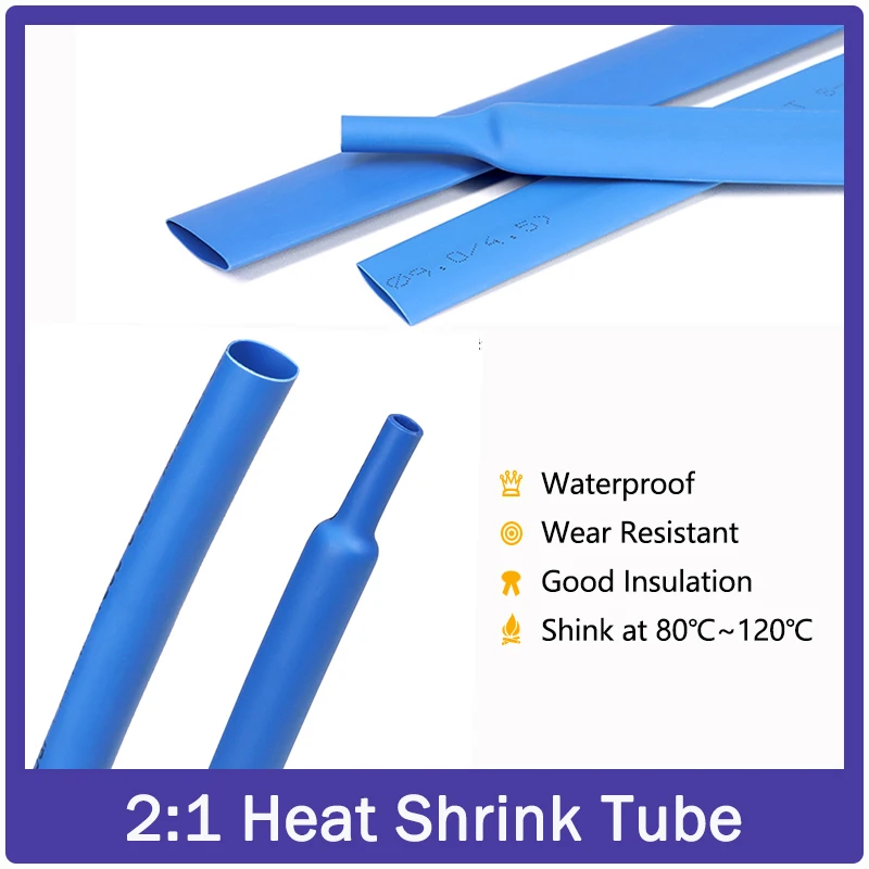 

1-25M Blue 2:1 Heat Shrink Tube Dia 0.6mm ~ 80mm Polyolefin Heat Shrinkable Tubing Cable Sleeving Wrap DIY Cable Repair Sleeves