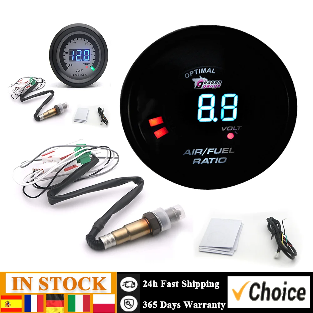 2 in 1 Meter 52MM Narrowband Digital Air Fuel Ratio Gauge Kit 12V Car Volmeter with Sensor Car Modification Accessories