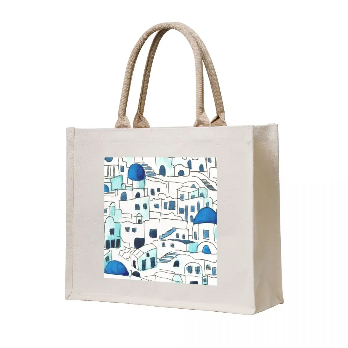 

Santorini Watercolor Painting Tote Bag Custom bag hand bags shopping cart bags