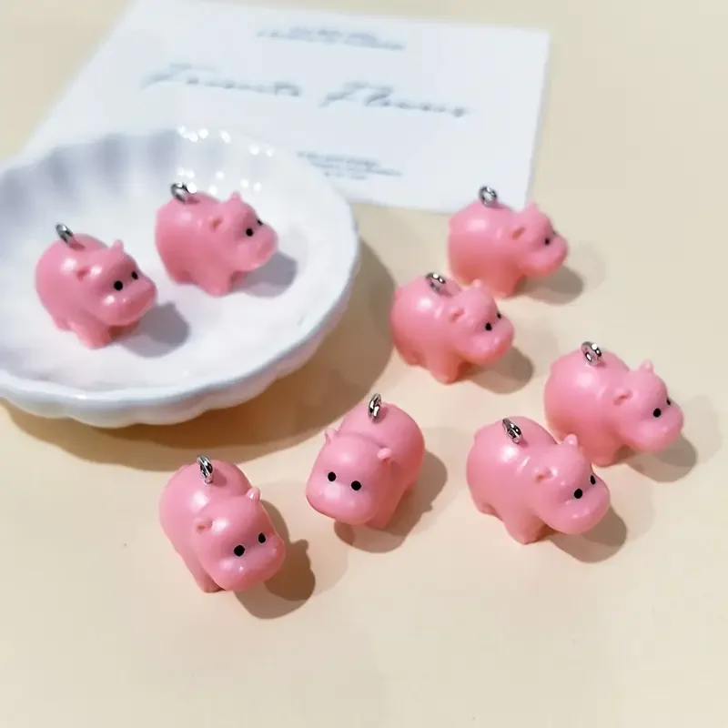 

10pcs Per Pack Pink Hippo Resin Charms Cute Mini Animal Pendant DIY Earrings Necklace Jewelry Making Accessories