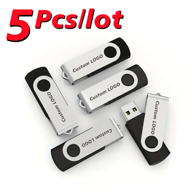 5Pcs/lot Free Custom Laser Engraving LOGO Metal Clip Black USB2.0 High-speed Flash Drive 4GB 8GB 16GB 32GB 64GB