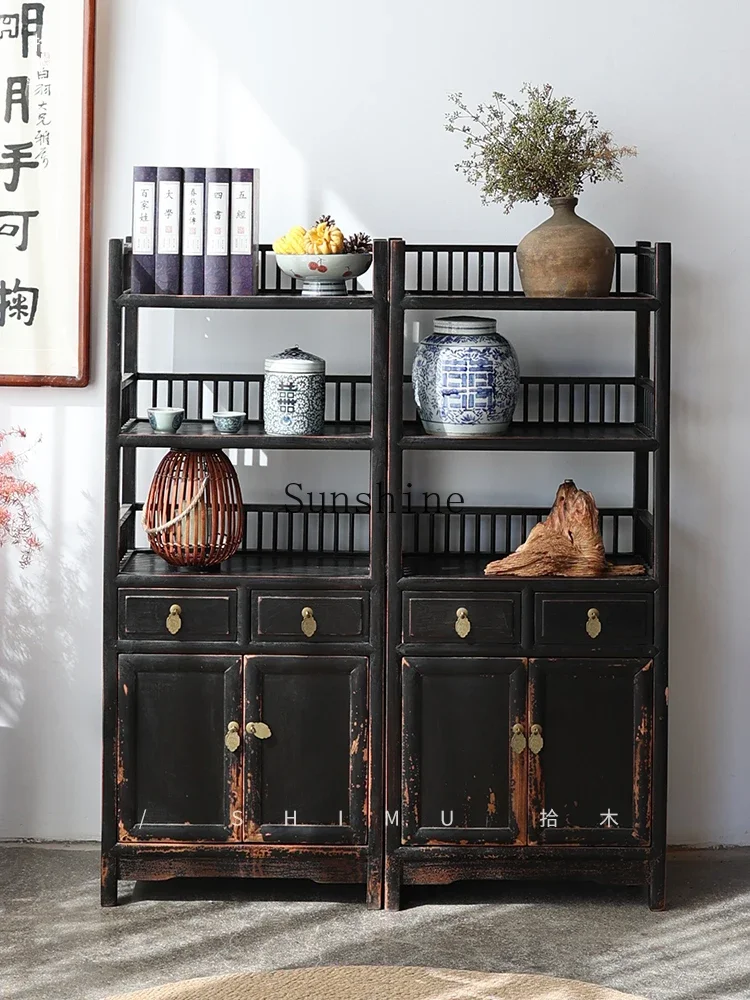 Floor-to-ceiling tea storage display cabinet Solid wood Chinese antique Ming and Qing classical  FT