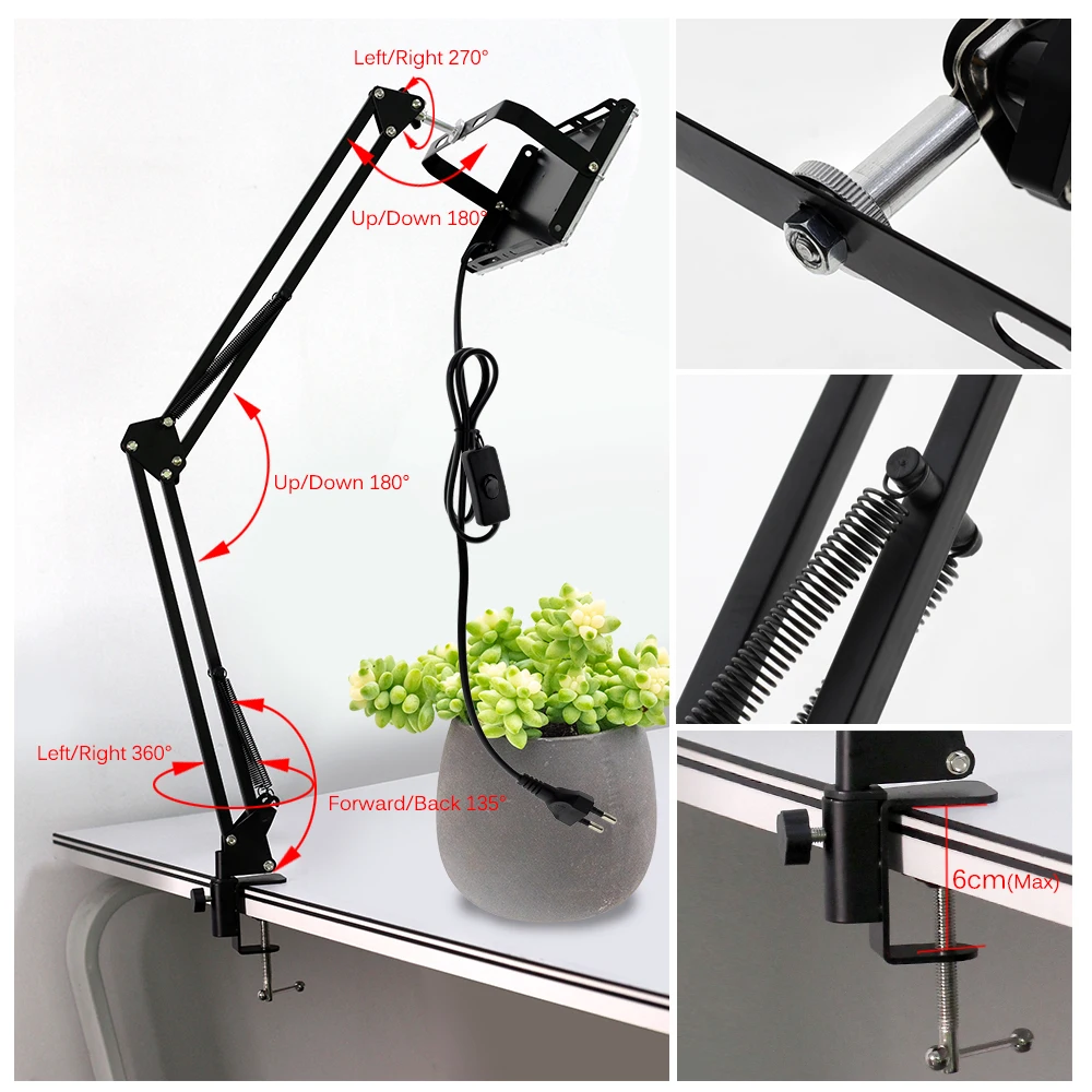 AC220V LED النبات تنمو ضوء 50 واط/100 واط فيتو مصباح الطيف الكامل تزايد أضواء مع قوس قابل للتعديل ترايبود للبذور الخضار زهرة