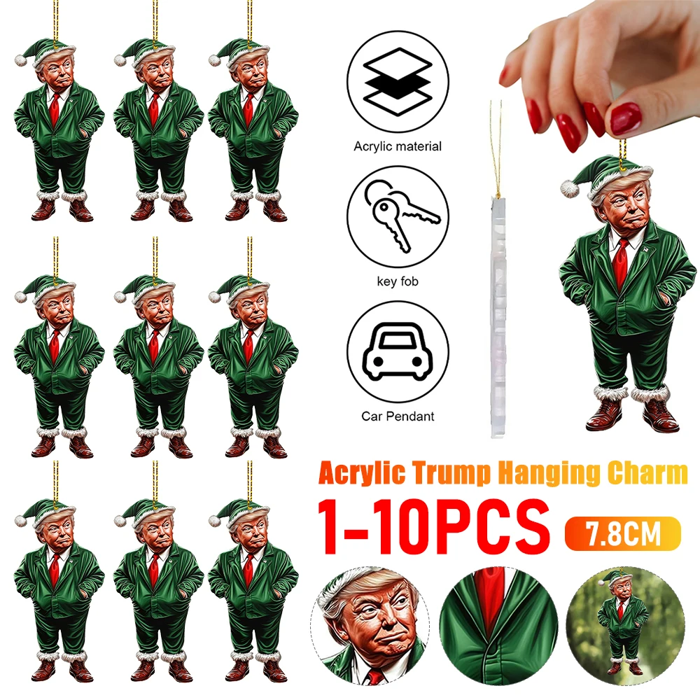 1-10pcs Acrylic Trump Hanging Ornament For Christmas Trump Pendant Keychain For Car And Tree Decor Perfect Funny Holiday Gifts