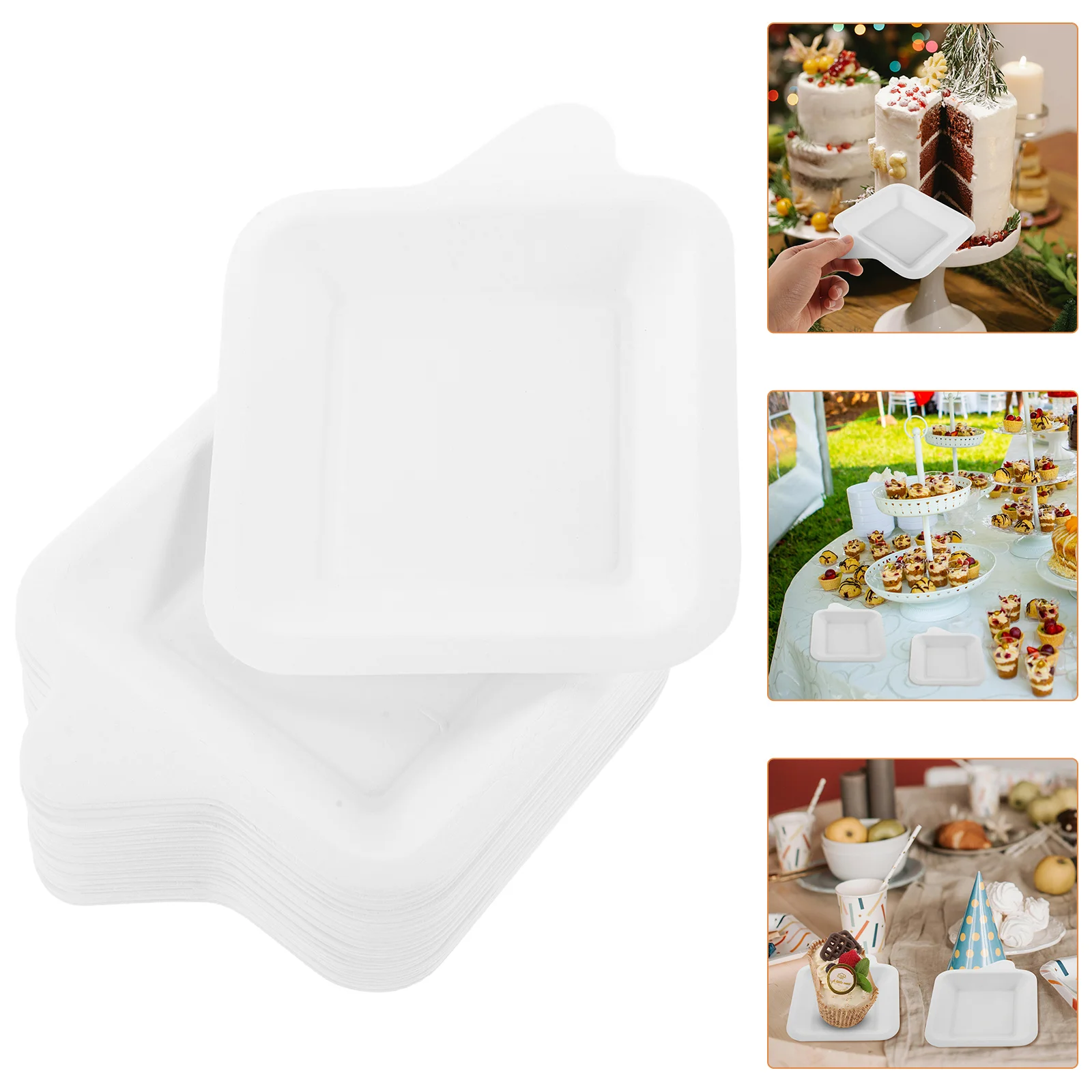 

100 шт. бумажные квадратные одноразовые обеденные тарелки для торта для вечеринки, праздничного питания, герметичные прочные бумажные тарелки для посуды