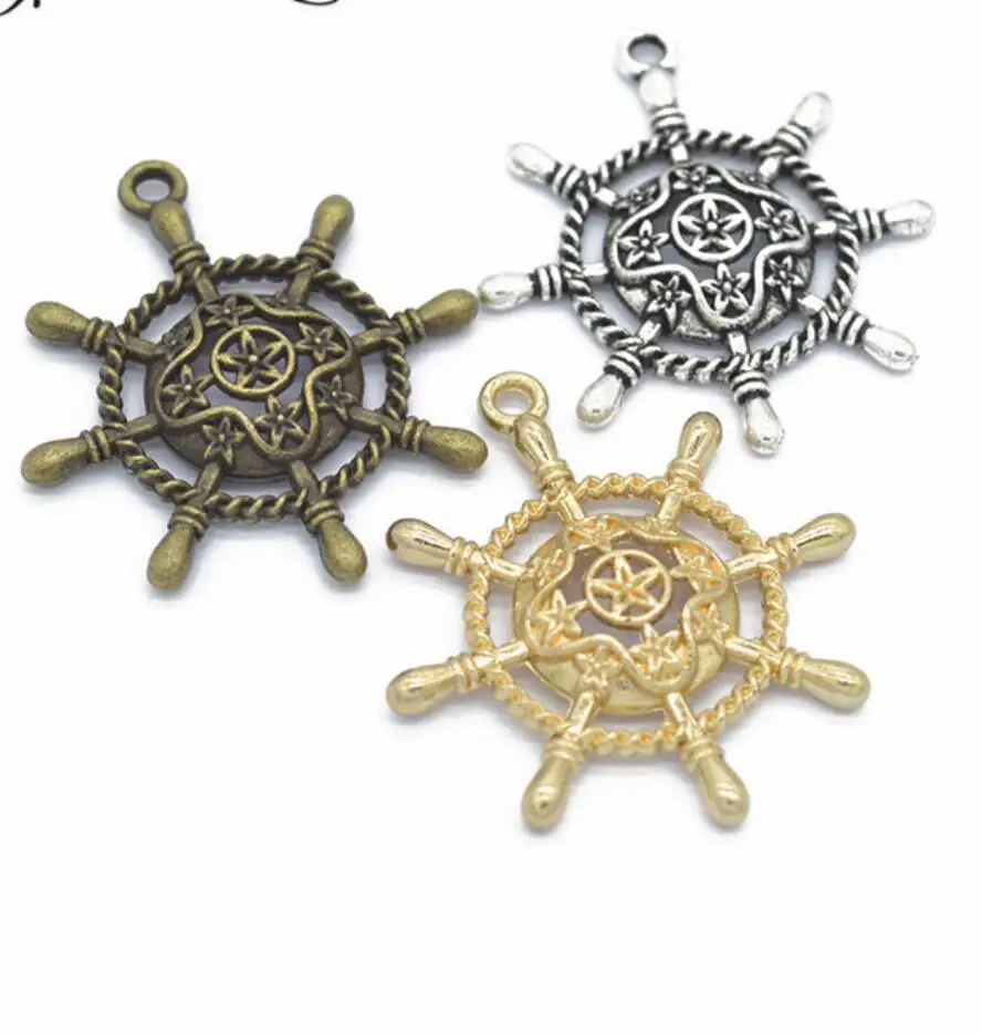 30pcs Charms Ships Wheel Helm Rudder 38*33mm Tibetan Bronze Silver Pendants Antique Jewelry Making DIY Handmade Craft F0497