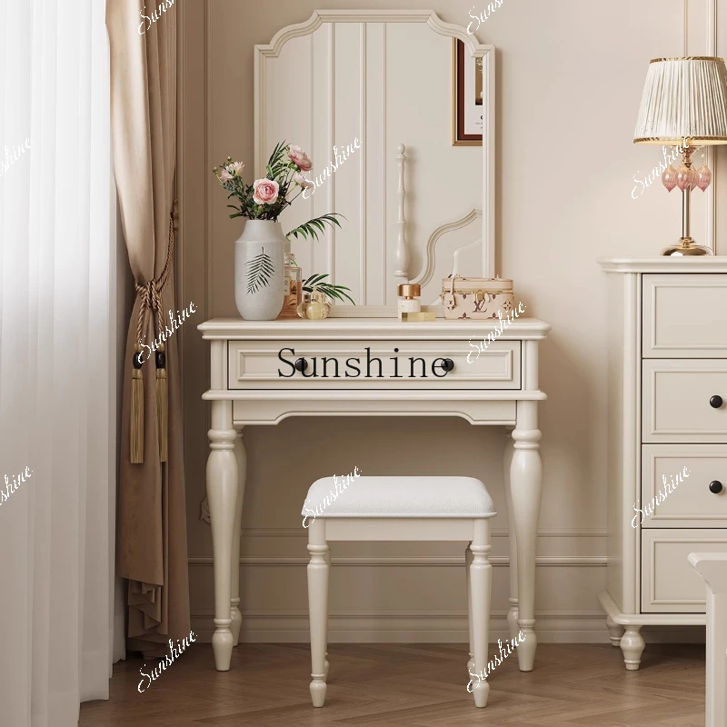 طاولة مكياج صغيرة على الطراز الكريمي من الخشب الصلب الفرنسي FT #2
