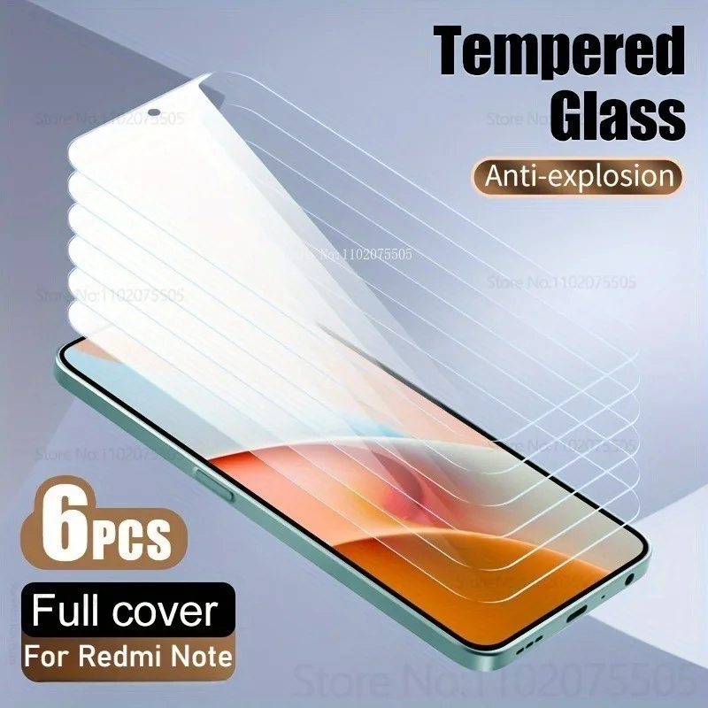 

6Pcs HD Screen Protector Tempered Glass for Redmi Note 12/13/14 Pro+ 12T 13R 14S Anti-Scratch Protector Note 11 8/9 Pro 10Promax