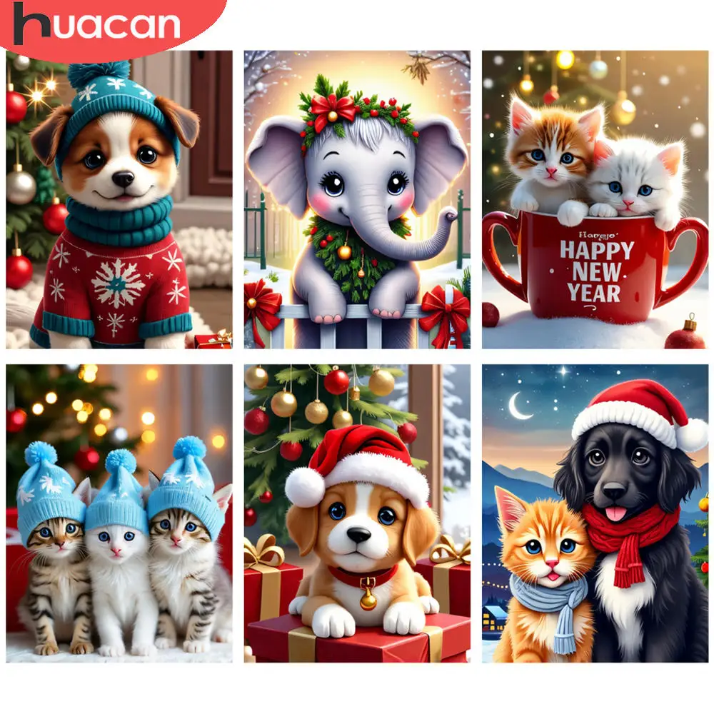 HUACAN Komplette Kits Diamantmalerei Festlicher Urlaub Hund Schnee Outfit 5D Diamant Stickerei Kits DIY Kunst Mosaik Strass