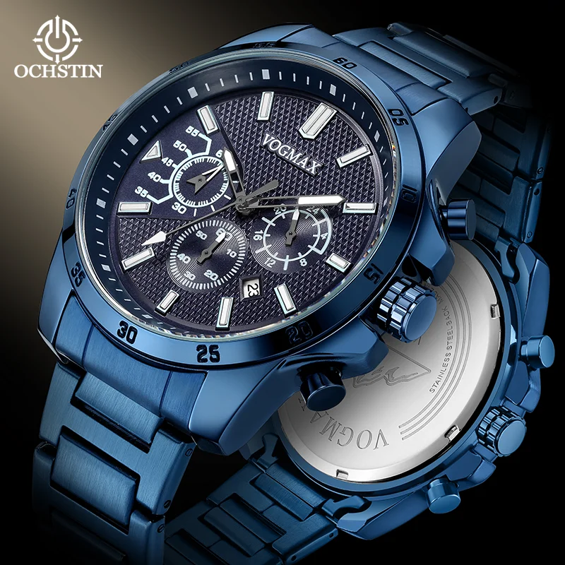 OCHSTIN Tactical Pioneer Series Outdoor Multi-function Quartz Movement Watch Male Comfortable Steel Strap Casual Wristwatch