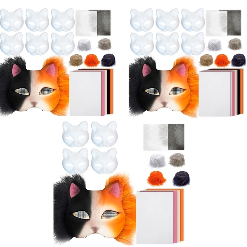 

Unpainted Cats Mask Masquerade Mask Halloween Party Mask with Plush Fabric