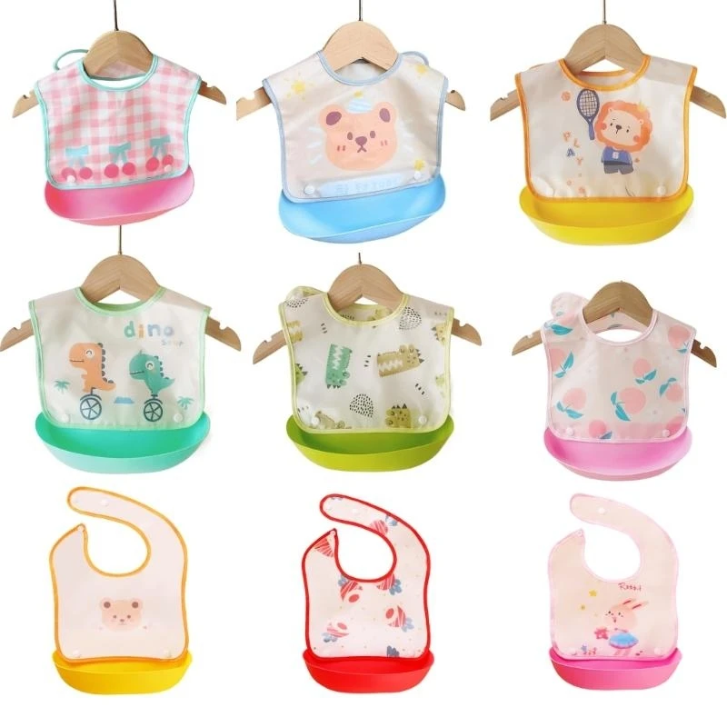 

Baby Bibs Soft Waterproof Bib Travel Detachable Feeding Bib with Catcher Pocket for Toddlers Baby Supplies Portable 4XBC