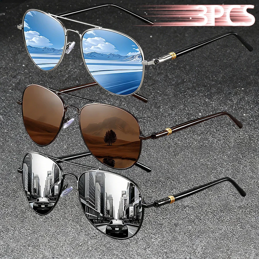 3er-Set Klassische Designer-Sonnenbrillen für Herren – Modische Vintage Pilotenbrillen, hochwertige Eyewear für Damen und Herren zum Angeln, Autofahren, Urlaub und Reisen