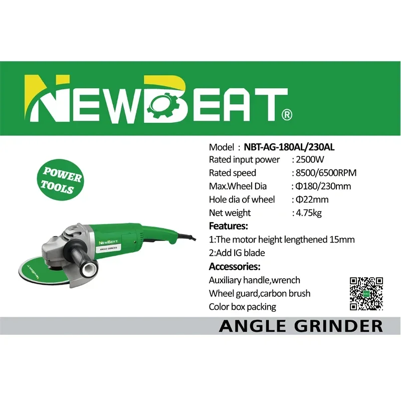 Newbeat-高効率アングルグラインダー、電動工具、アップグレードGWS24-230、7インチ、9インチ、NT-AG-230AL、2500w、6500 r/min