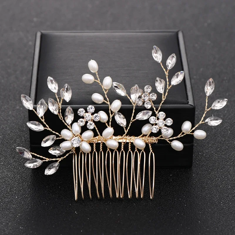 Wedding Pearl Crystal Flower Leaf Hair Comb Hairpin Headband Tiara For Women Bride Queen Wedding Bridal Hair Accessories Jewelry