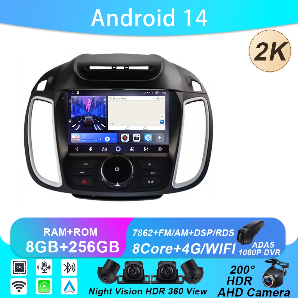 Carplay для Ford Kuga 2 Escape 3 2012 2013 2014 2015 2016 2017-2019, плеер Android Auto 4G, автомобильный радиоприемник, GPS-навигация, без 2din DVD Carplay для Ford Kuga 2 Escape 3 2012 2013 2014 2015 2016 2017-2019, плеер Android Auto 4G, автомобильный радиоприемник, GPS-навигация, без 2din DVD