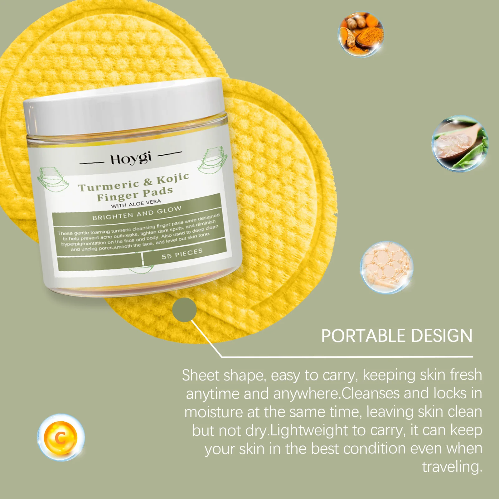 Kojic Acid Cleansing Pad Exfoliating Daily Cleaning Makeup Removal Pore Deeply Cleaning Dark Spot Remover Turmeric Face Sponge