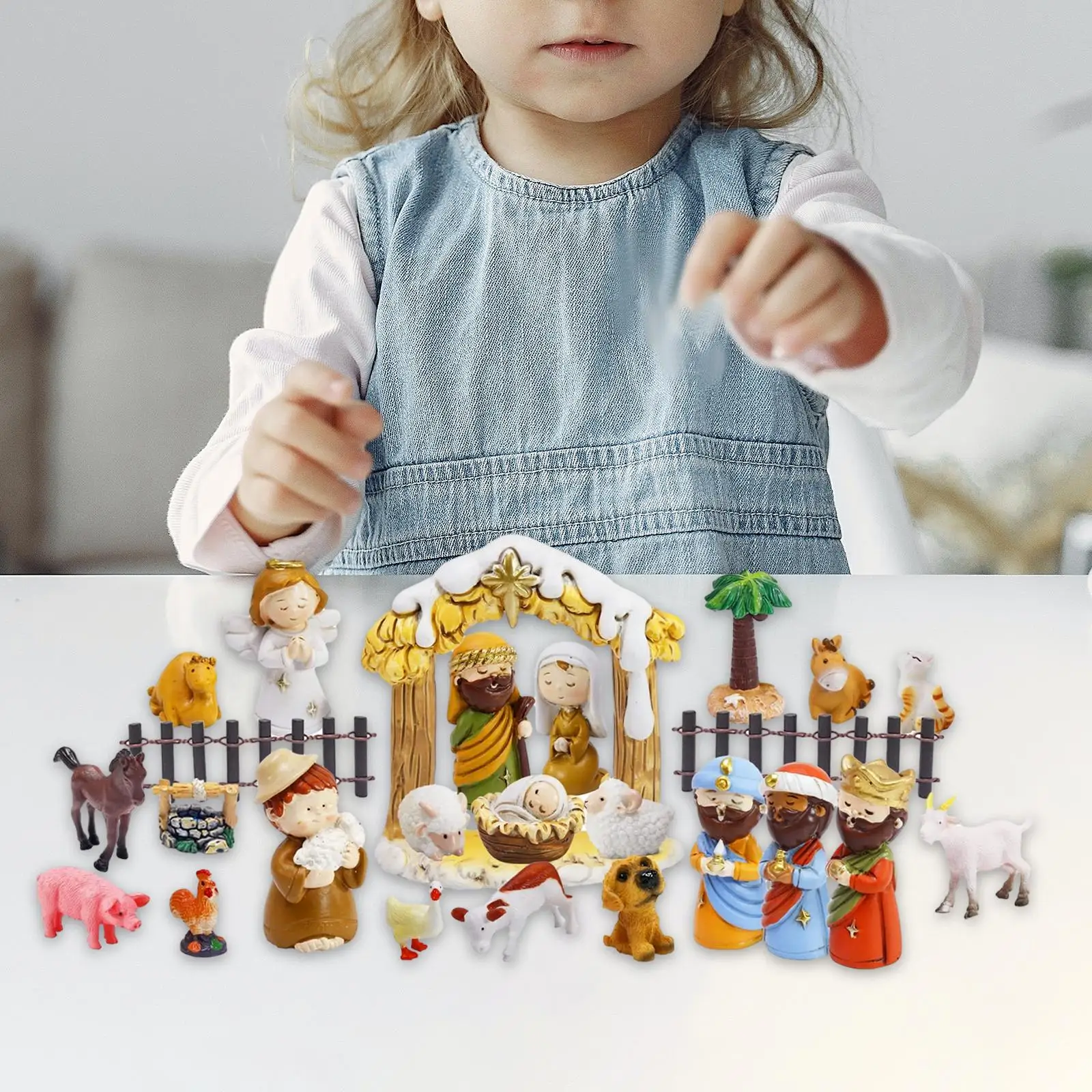 24 Pcs Christmas Nativity Scene Advent Calendar Set Indoor Toy Handmade Traditional Figurine for Kids Teens Boys Toddler Girls