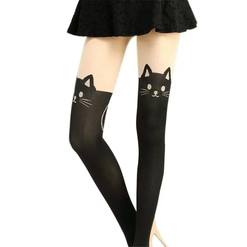 Cute Long Socks Cartoon Animal Cat Pattern Thigh Stockings Over Knee High Socks Cat Print Women's Stockings Fashion Accessories