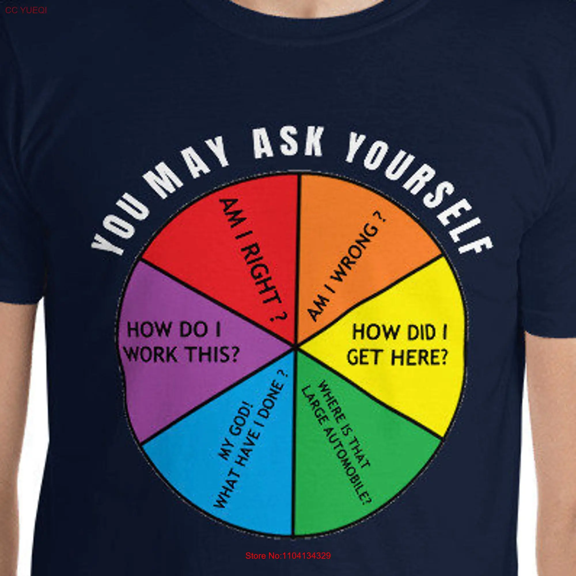 D Byrne You May Ask Yourself 80's The Talking Heads Music Retro Lyrics on Pie Chart  T Shirt long or short sleeves