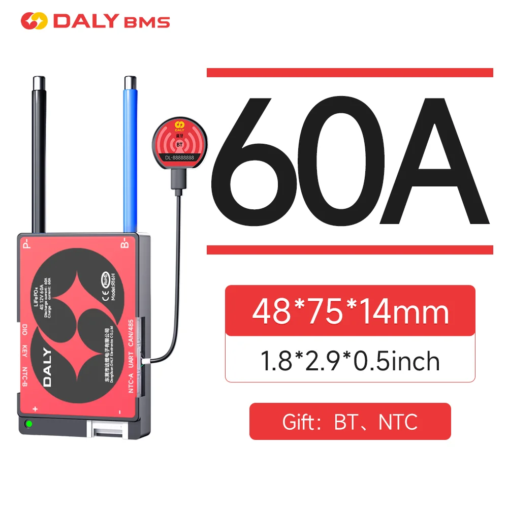Daly BMS 3S 4S 12V 6S 7S 8S 24V 10S 12S 36V13S 14S 15S 16S 48V Bluetooth BMS 40A 60A Lifepo4 Li-Ion 3,7V Smart BMS