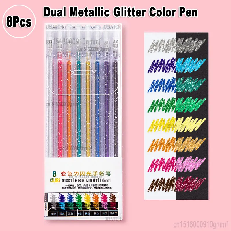 Imagem -03 - Dual Metallic Glitter Color Changing Highlighter Gel Pen Tip Art Desenho Escrita Scrapbook Conta Mão Papelaria 10 mm Pcs 12 Pcs