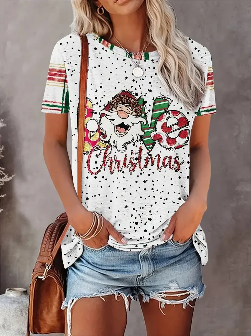 Christmas Day Women's T-Shirt Santa Claus Festival 3d Print O Neck T-Shirt Women's Clothing Fashion Short Sleeved Casual Top Tee