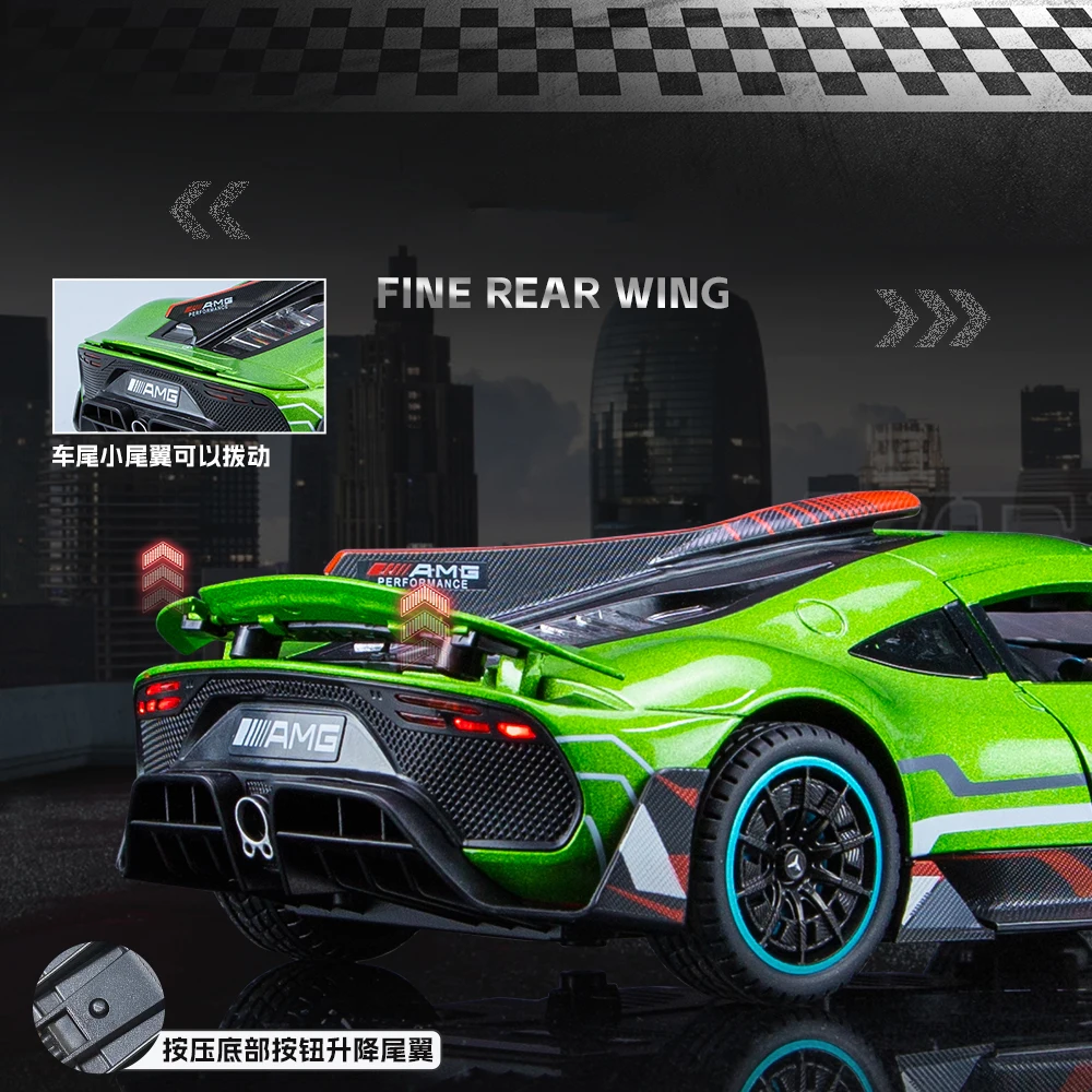 Coche de carreras Benc AMG ONE a escala 1:24, juguetes Premium simulados, modelo fundido a presión, sonido ligero, juguete para niños, regalo de cumpleaños, uno P