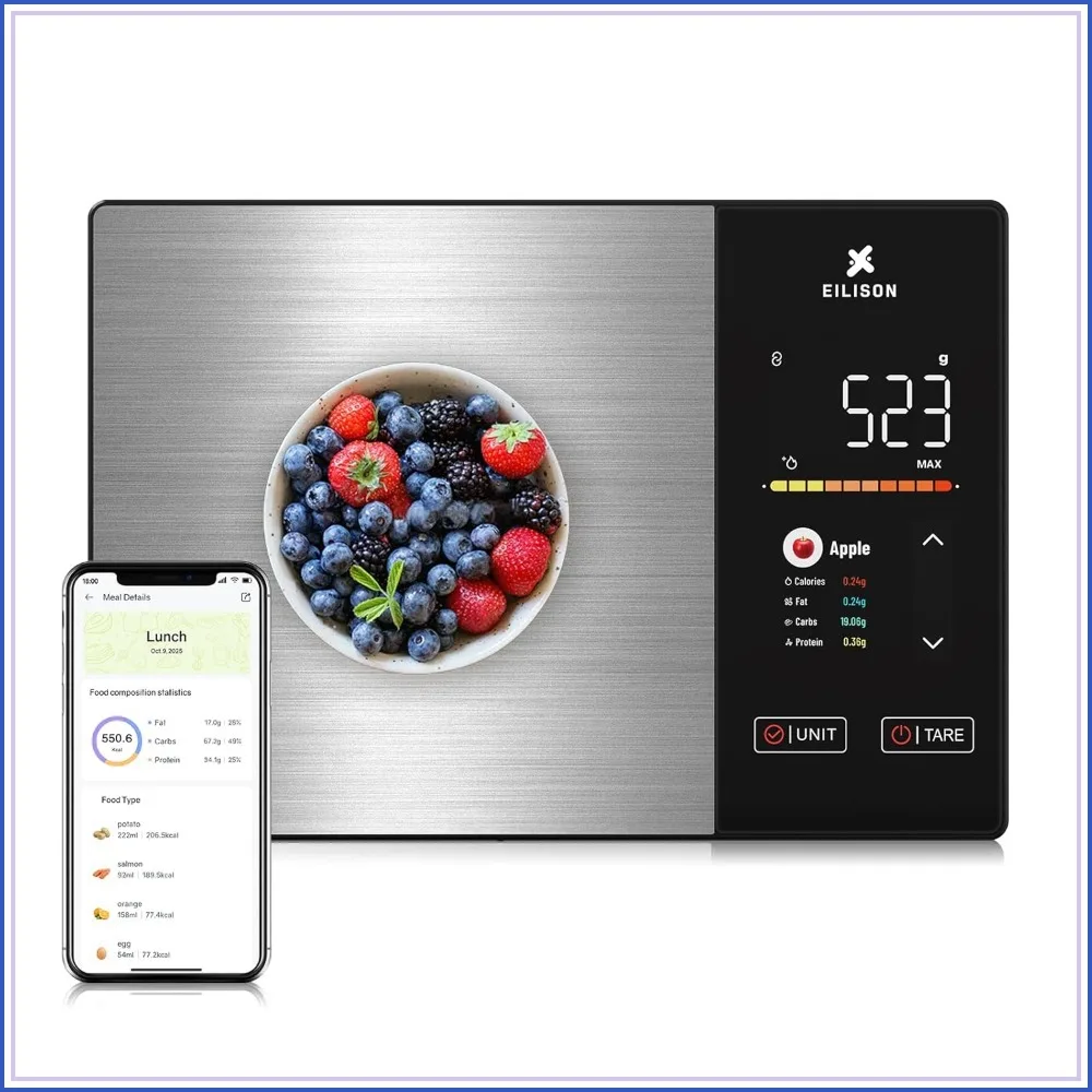 Smart Kitchen Scale with Nutrition Calculator, Digital Food Scale, Large TFT Display, Bluetooth App for 999+ Foods, Calorie Counter & 24 Nutrients Analyzer, 5000g Capacity
