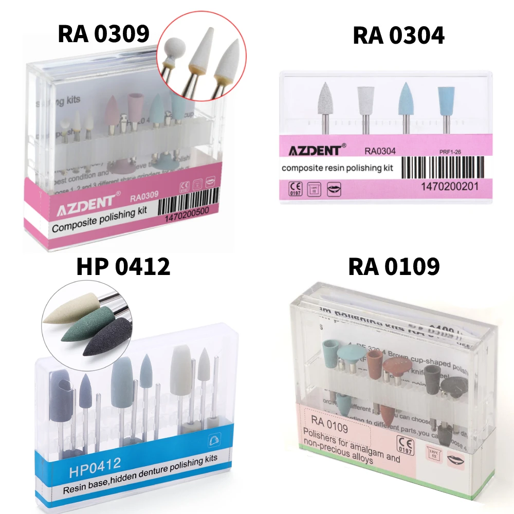 

12/9/4PCS Dental Silicone Grinding Heads Teeth Polisher Kit RA 0309/RA 0304 Diamond Burs HP 0412/RA 0109 for Low Speed Handpiece