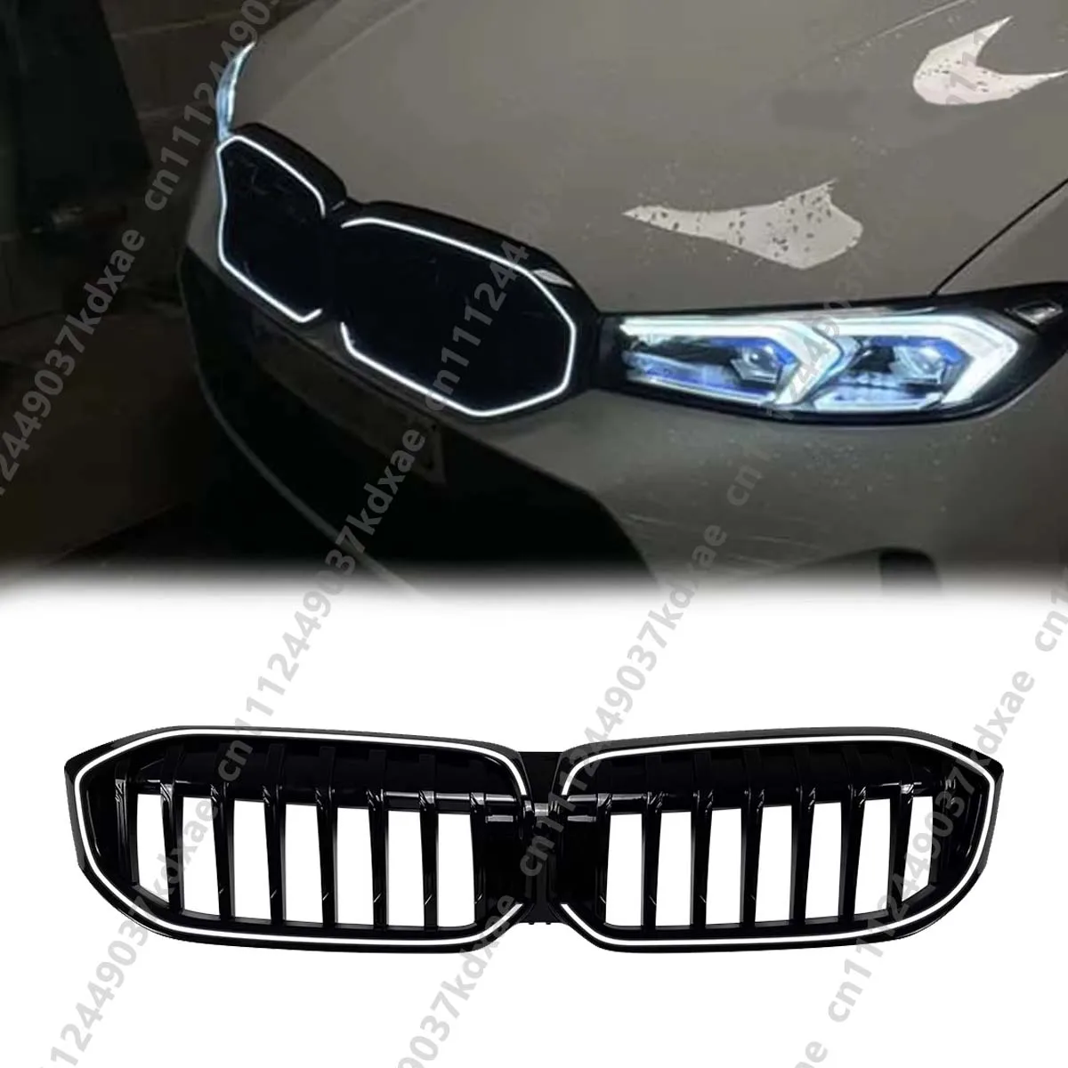 Für 2023-2025 BMW 3er G20 G21 LCI 320i 325i 330i Einreihige Racing-Kühlergrill Schwarz Auto Frontstoßstange Racing LED-Kühlergrill