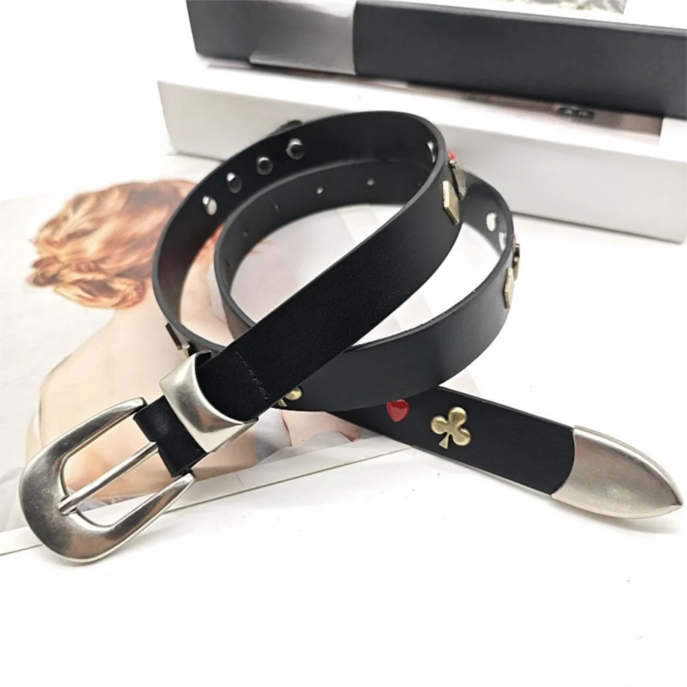 Retro Black Rivet Waistband Punk Style Gothic Y2K Waist Belt Versatile PU Leather Dress Jeans Belt Men