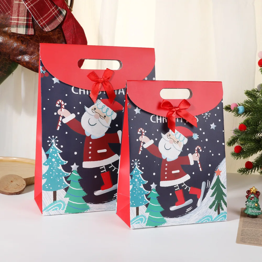 Christmas gift bag Santa Claus color printing hand gift bag flip Velcro fastener bag bow hand-held candy bag wholesale