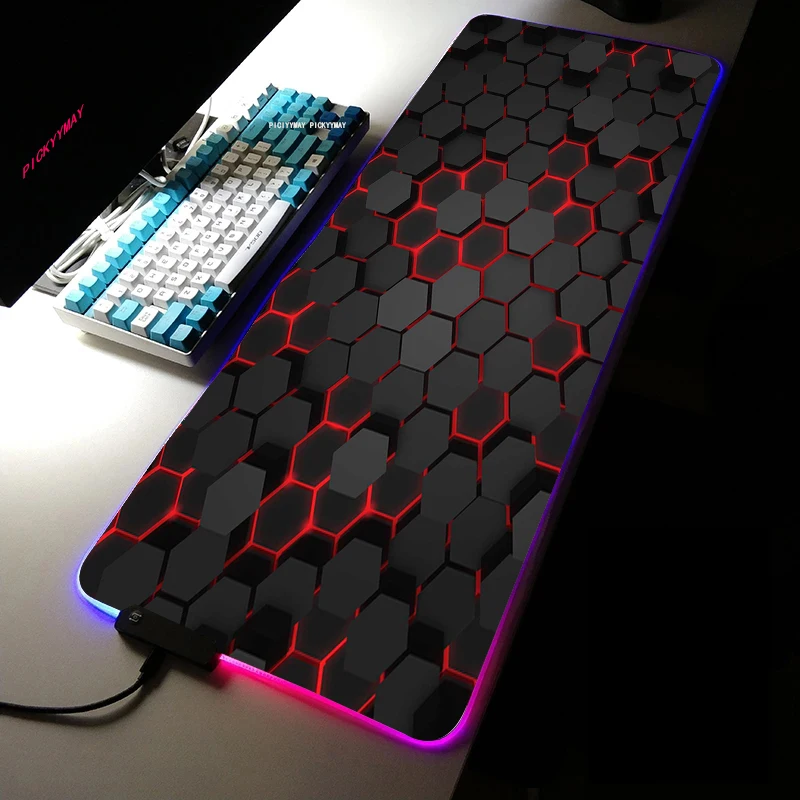 Imagem -02 - Grande Rgb Led Desk Mats Computador Mousepad Luminoso Mousepad Novo Tapete Geométrico Teclado Backlight Mesa Pad Gamer Xxl 90x40cm