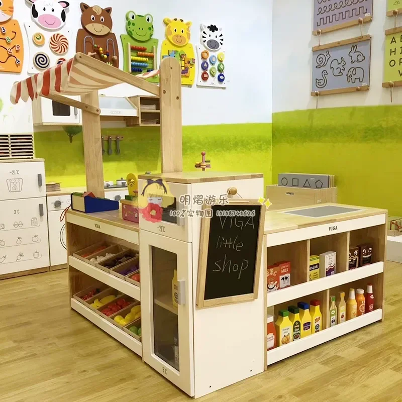 2026 Kindergarten role-playing children doll play house simulation supermarket wooden toy combination cabinet set