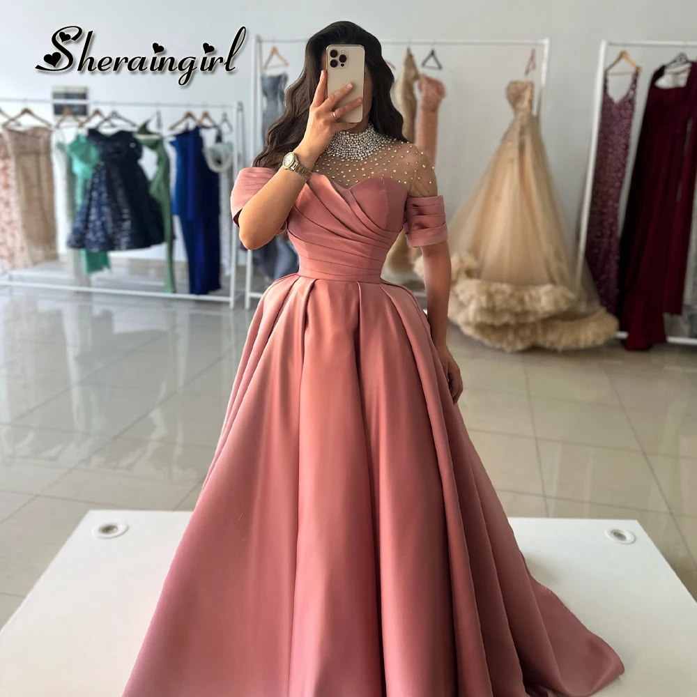 SHERAIN Stylish A-line Evening Dresses High Neck Illusion Rhinestones Diamond Robes De Soiree Customized Plus Size Customised