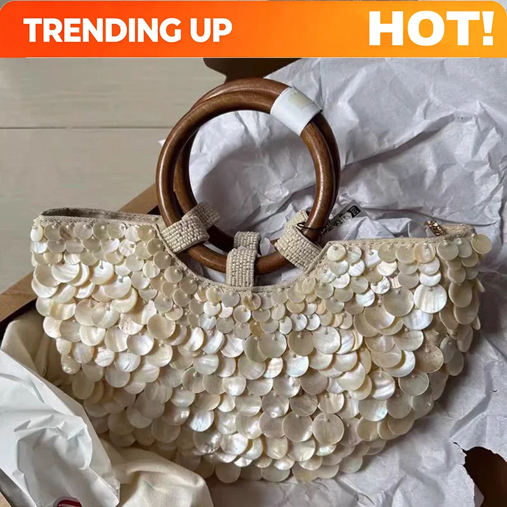 Exquisite Beaded Bag Handmade Chic Shell Switch Wallet For Ladies Half Moon Crossbody Bag Shell Handbag Must-have for Summer