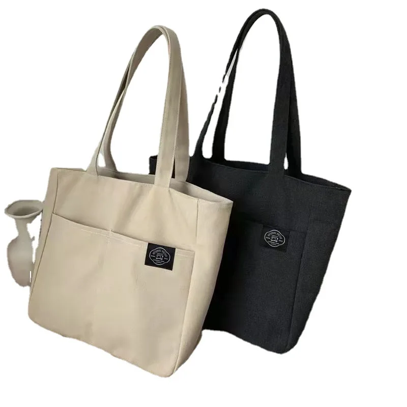 Women Canvas Tote Bags Solid Color Designer Ladies Casual Handbag Shoulder Bag Large Capacity Cotton Reusable Shopping Beach Bag