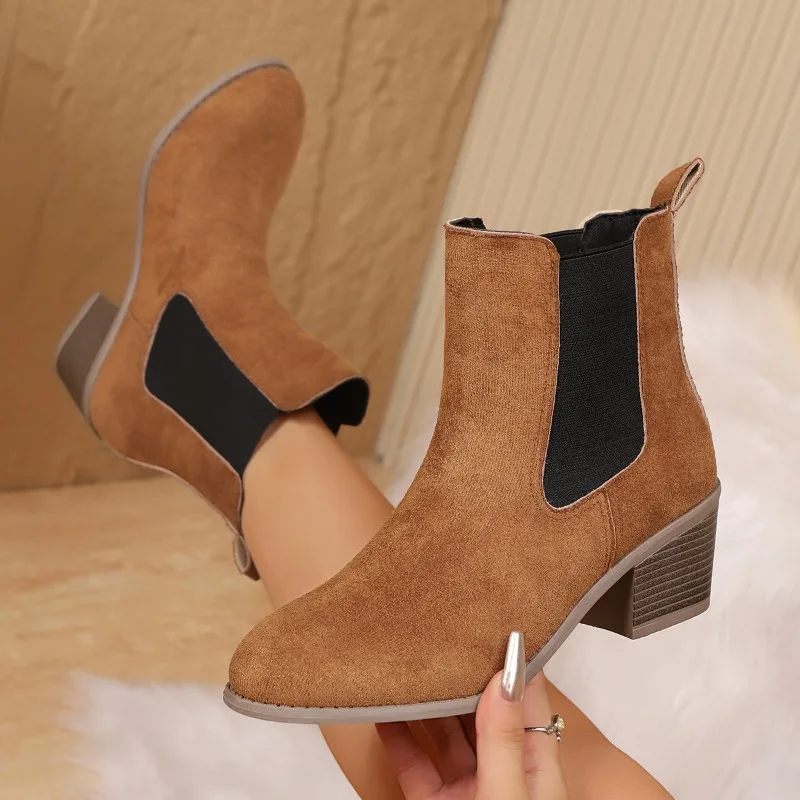 

Mid Heels Fashion Suede Ankle Boots Winter Designer 2025 New Shoes Classical Chunky Dress Pumps Short Botas Casual Zapatos Mujer