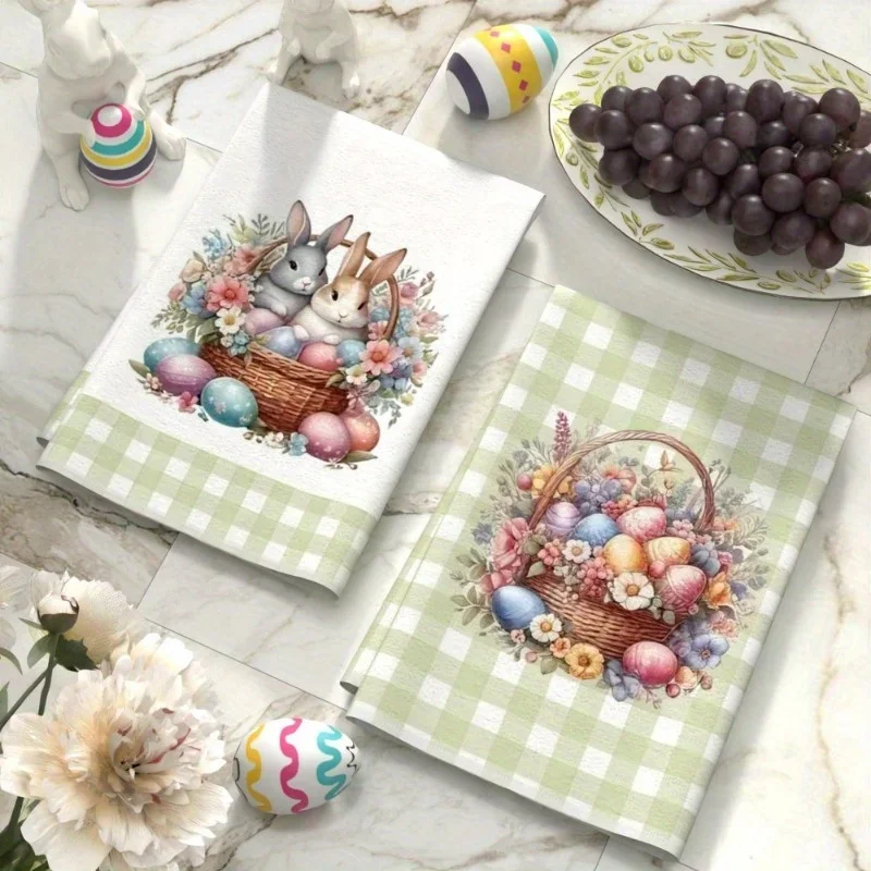 2Pcs, Easter Bunny Egg Kitchen Towels, 40Cm*60Cm Towel Set, Super Absorbent Soft Cleaning Cloth, Cooking Baking Tea Towel,