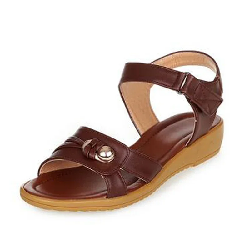 BEYARNEBig size 40-43 summer shoes new middle-aged sandals genuine leather flat shoes women female sandals