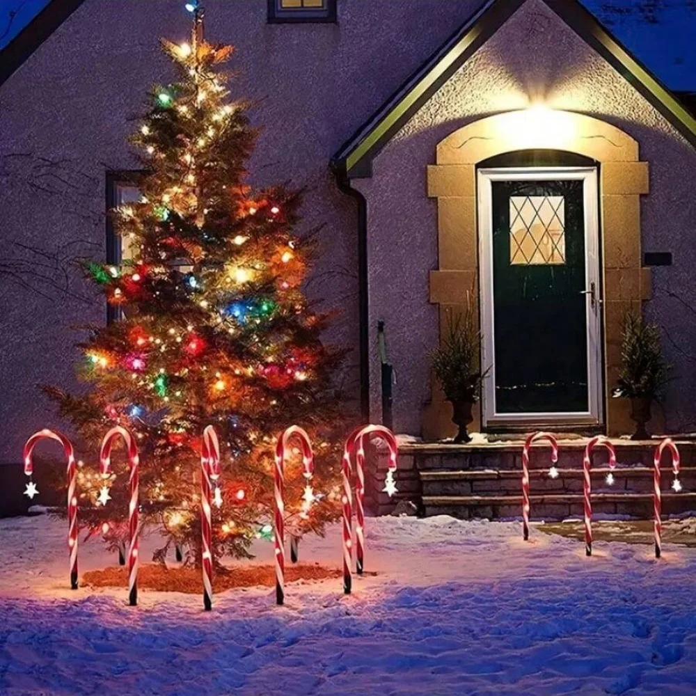 5/8PCS Solar Candy Cane Courtyard Light, Outdoor Waterproof LED Stake Lights, Used For Christmas Garden Lawn Path Decoration