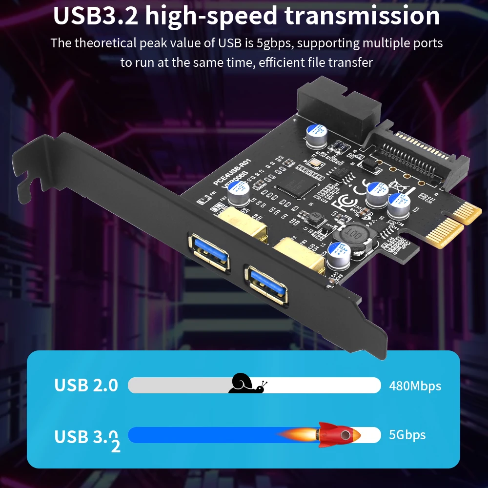 TISHRIC PCIE 1X إلى Usb 3.2 2 Port USB3.2 Gen 1 19Pin محول بطاقة التوسعة USB3.0 Hub PCI Card Mastercontrol D 720201
