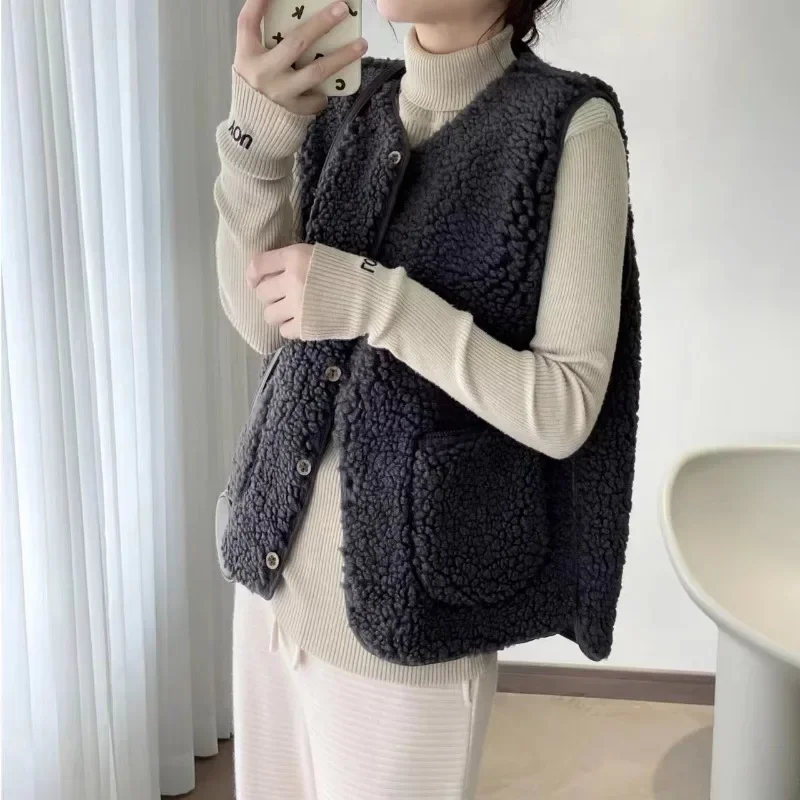 Veste en fourrure d'agneau pour femme, style court, veste en peluche, émail intégré, nouvelle version coréenne, automne et hiver 2024