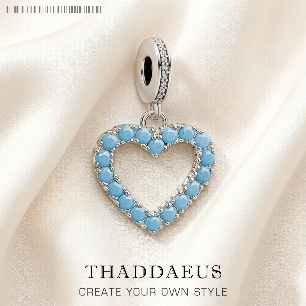 

Blue Stone Heart Dangle Charm Europe Style Club Good Jewelry Trendy Gift In 925 Sterling Silver