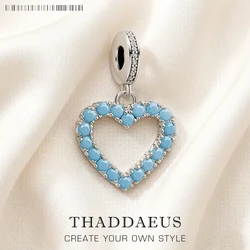 Blue Stone Heart Dangle Charm Europe Style Club Good Jewelry Trendy Gift In 925 Sterling Silver